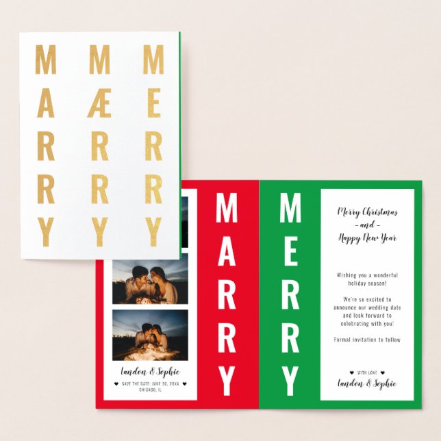 "MARRY MAERRY MERRY" Weihnachts-Save the Date-Foto Folienkarte (Anzeige)