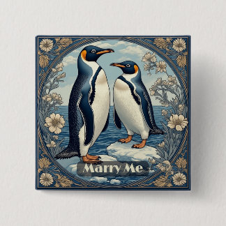 Marry Me Penguin Ice Bird Snow Glacier Winter Lake Button