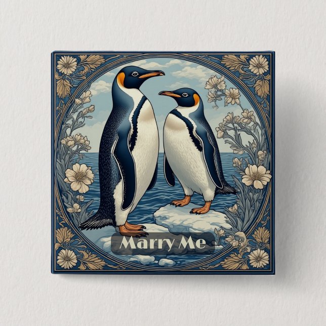Marry Me Penguin Ice Bird Snow Glacier Winter Lake Button (Vorderseite)