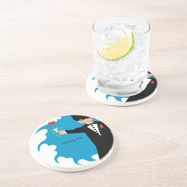 Marry Me Tuxedo Big Diamond Damask Edge Untersetze Sandstein Untersetzer (Seite)