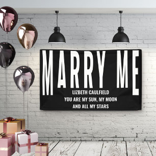 Marry Me Vorschlag Sun Moon Stars Schwarz-weiß Banner
