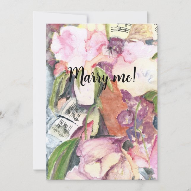 Marry me Watercolor Blumenmusik Agenda Einladung (Vorderseite)