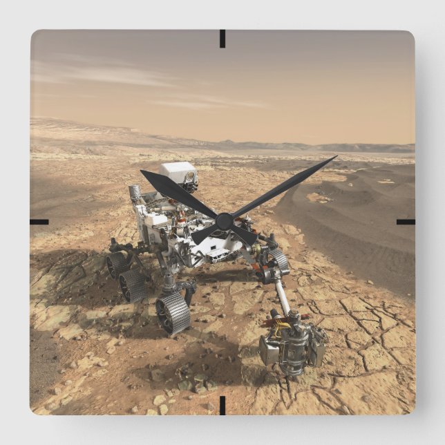 Mars 2020 rutschten auf der Oberfläche der Mars. Quadratische Wanduhr (Vorderseite)