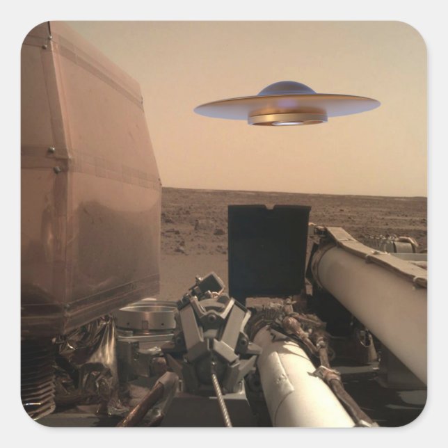 Mars InSight Alien UFO Saucer Begegnung Quadratischer Aufkleber (Vorderseite)