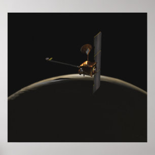 Mars Odyssey Raumsonde über Marmorsonnenaufgang Poster