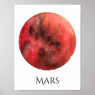 Mars Planet Wasserfarbenposter Poster