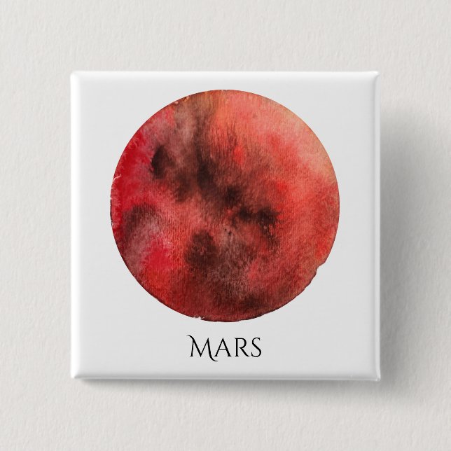 Mars-Planetwatercolor-Quadrat-Knopf Button (Vorderseite)