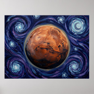 Mars Sternennacht Weltraumlandschaft Poster