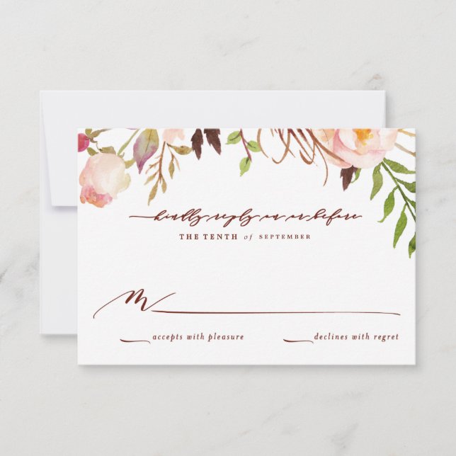 Marsala and Gold Boho Garden Wedding Repair Card RSVP Karte (Vorderseite)