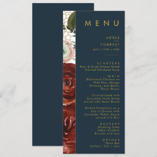 Marsala Autumn Floral Abendmenü für Hochzeiten Menükarte