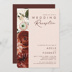 Marsala Autumn Floral   Blush Wedding Reception Einladung