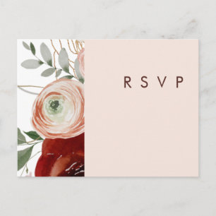 Marsala Autumn Floral Blush Wedding RSVP Postkarte