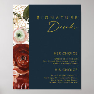 Marsala Autumn Floral   Getränke für Schiffe Poster