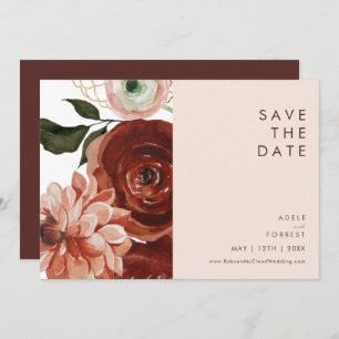 Marsala Autumn Floral   Horizontal rot Save The Date