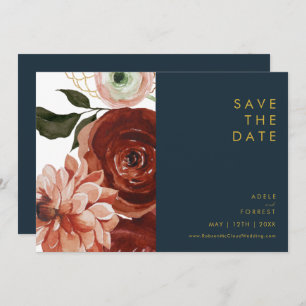Marsala Autumn Floral Marine Horizontal Save The Date
