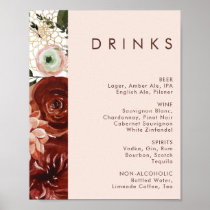 Marsala Autumn Floral   Menü "Blush Wedding Drinks Poster