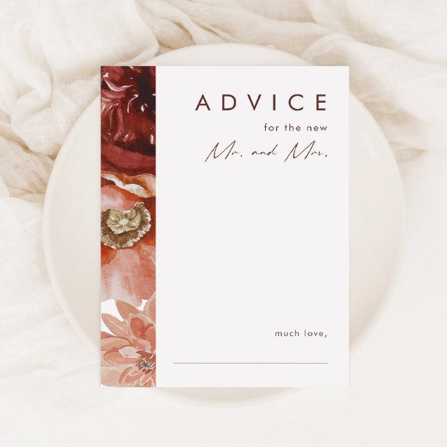 Marsala Autumn Floral | Navy Wedding Advice Card Hinweiskarte (Von Creator hochgeladen)