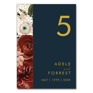 Marsala Autumn Floral Tischnummer der Marine