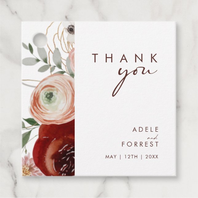 Marsala Autumn Floral | Weißer Dank Geschenkanhänger (Vorderseite)