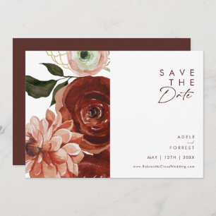 Marsala Autumn Floral Weißes Horizontal Save The Date