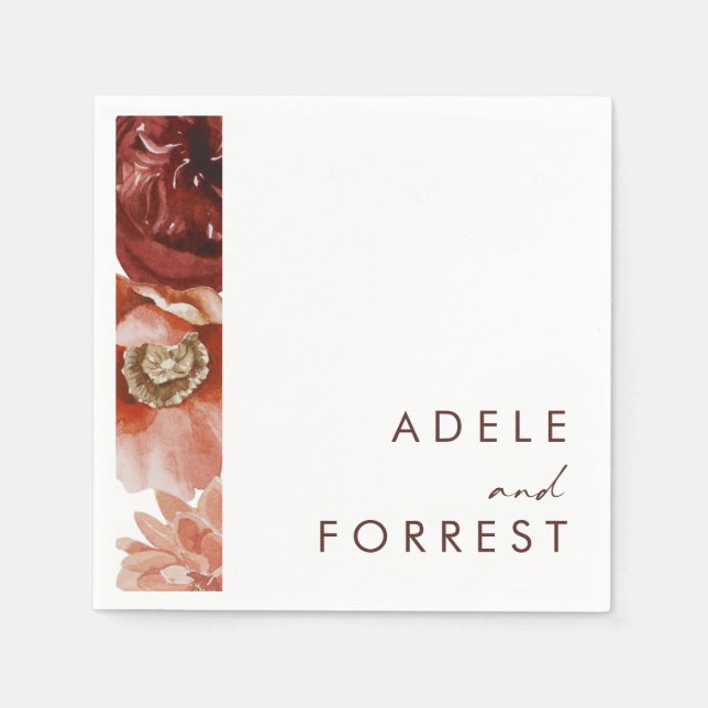 Marsala Autumn Floral | White Wedding Napkins Serviette (Vorderseite)
