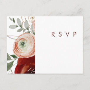Marsala Autumn Floral   White Wedding RSVP Postkarte