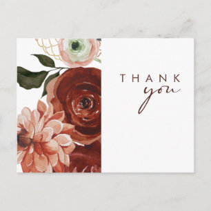 Marsala Autumn Floral   White Wedding Vielen Dank Postkarte
