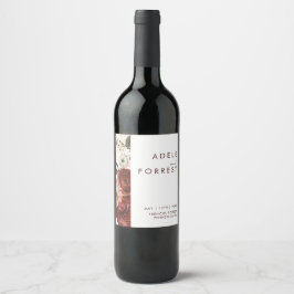 Marsala Autumn Floral | White Wedding Wine Label Weinetikett