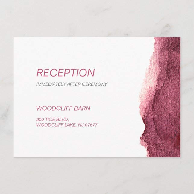 Marsala bemalt Moderner einfacher Hochzeitsempfang Begleitkarte (Vorderseite)