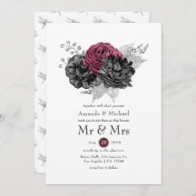 Marsala, Black and Silver Floral Wedding