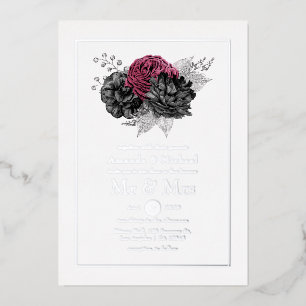 Marsala, Black and Silver Floral Wedding Foil Invi Folieneinladung