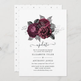 Marsala, Black and Silver Floral Wedding Update Einladung