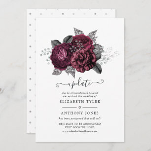 Marsala, Black and Silver Floral Wedding Update Einladung