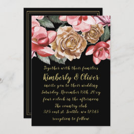 Marsala Black Floral Wedding Einladung