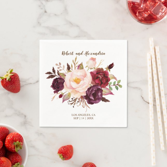 Marsala Blume Brautparty Wedding Empfang N Serviette (Beispiel)