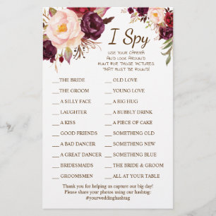 Marsala Blume Hochzeit Empfang I Spy Game Card Flyer