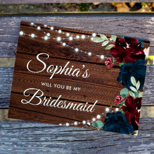 Marsala-Blume Rustikale Bridesmaid-Vorschlag Postkarte