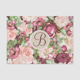 Marsala-Blumen-Rustikal-Monogramm-Buchstabe Initia Seidenpapier