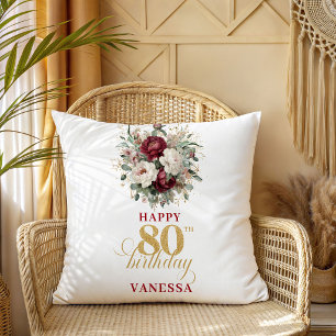 Marsala-Blush-Burgunder 80. Geburtstag Geschenk Kissen