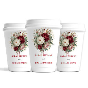 Marsala-Blush-Burgunder-Blumen-Hochzeitstassen Pappbecher