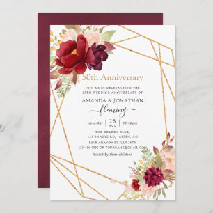 Marsala & Blush Geometric 50. Hochzeitstag Einladung