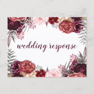Marsala Blush Pink Peony Wedding RSVP Postkarten