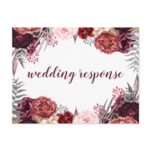 Marsala Blush Pink Peony Wedding RSVP Postkarten