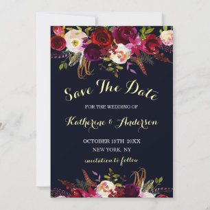 Marsala Boho Bloral Hochzeit speichern Datum Save The Date