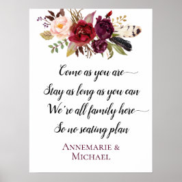 Marsala Boho Floral No Seetang Plan Hochzeit Zeich Poster