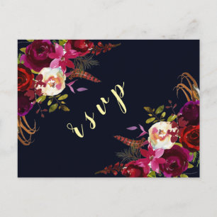 Marsala Boho Herbsthochzeit RSVP Einladungspostkarte