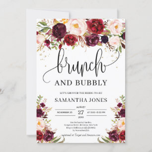 Marsala-Bordeaux-Brunch mit Blumen und Bläschen Einladung