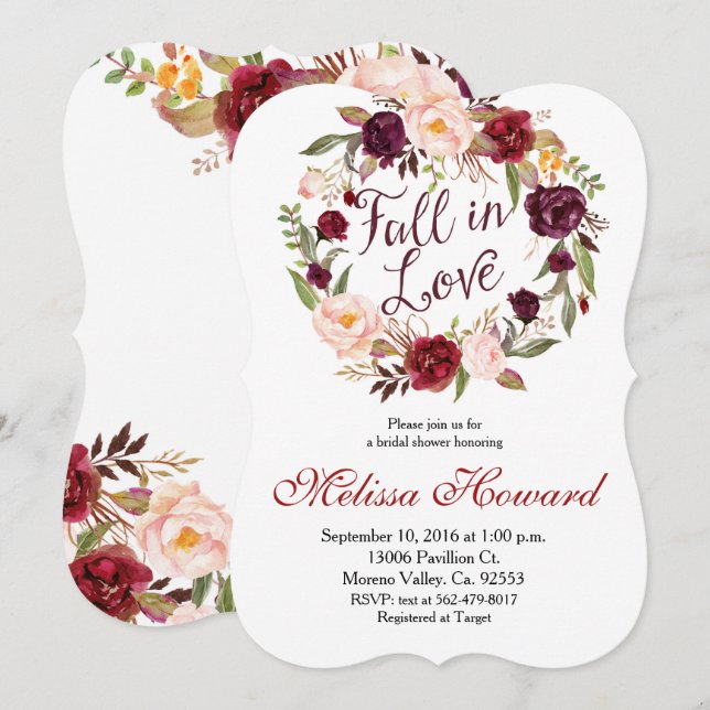 Marsala Brautparty-Faleinladung Einladung (Vorne/Hinten)