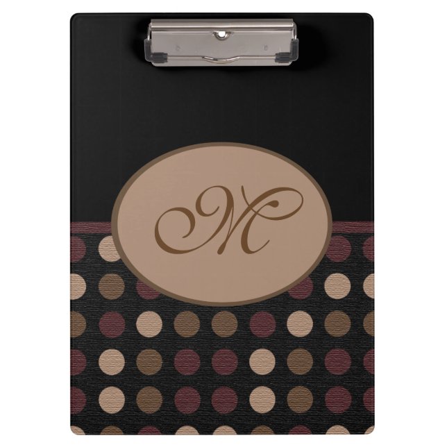 Marsala Brown Black Polka Dot Monogram Clipboard Klemmbrett (Vorderseite)