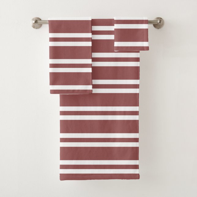 Marsala Brown und White Stripes Badhandtuch Set (Insitu)